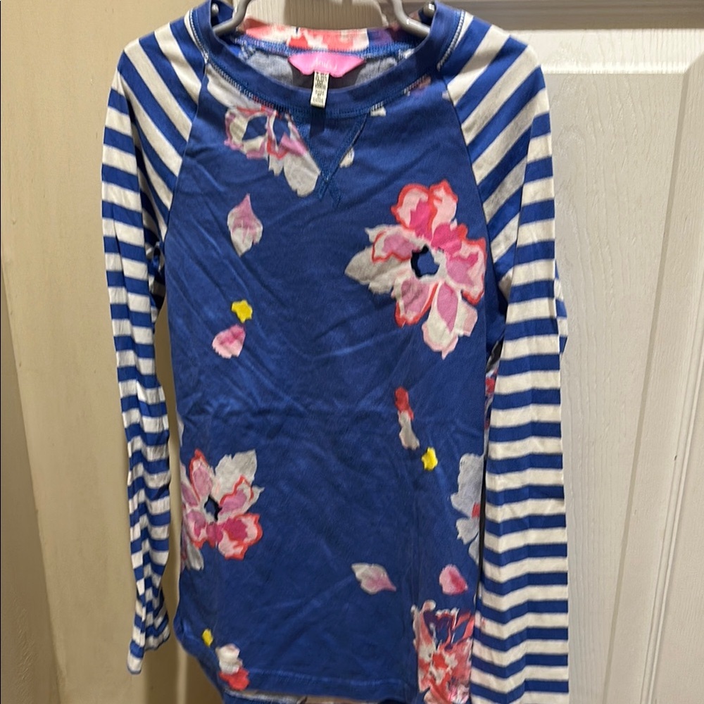 Blue and White Striped Kids Shirt with Floral Design